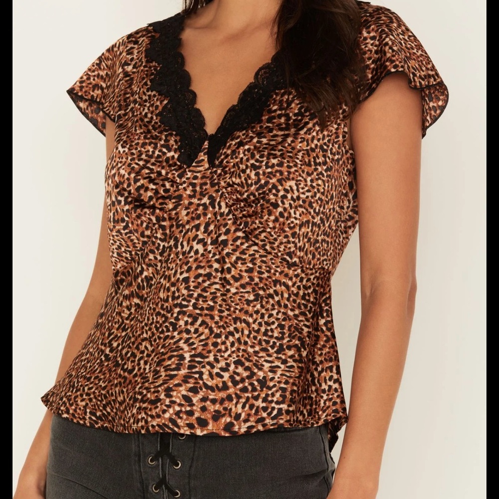 Idyllwind Leopard Print Blouse with Black Lace Trim